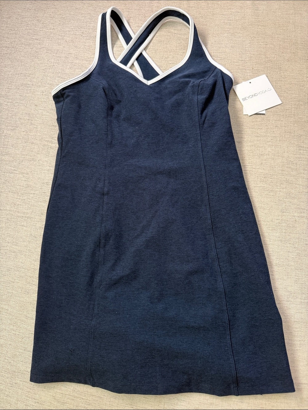Beyond Yoga *Flaws* Navy Dress with White Trim